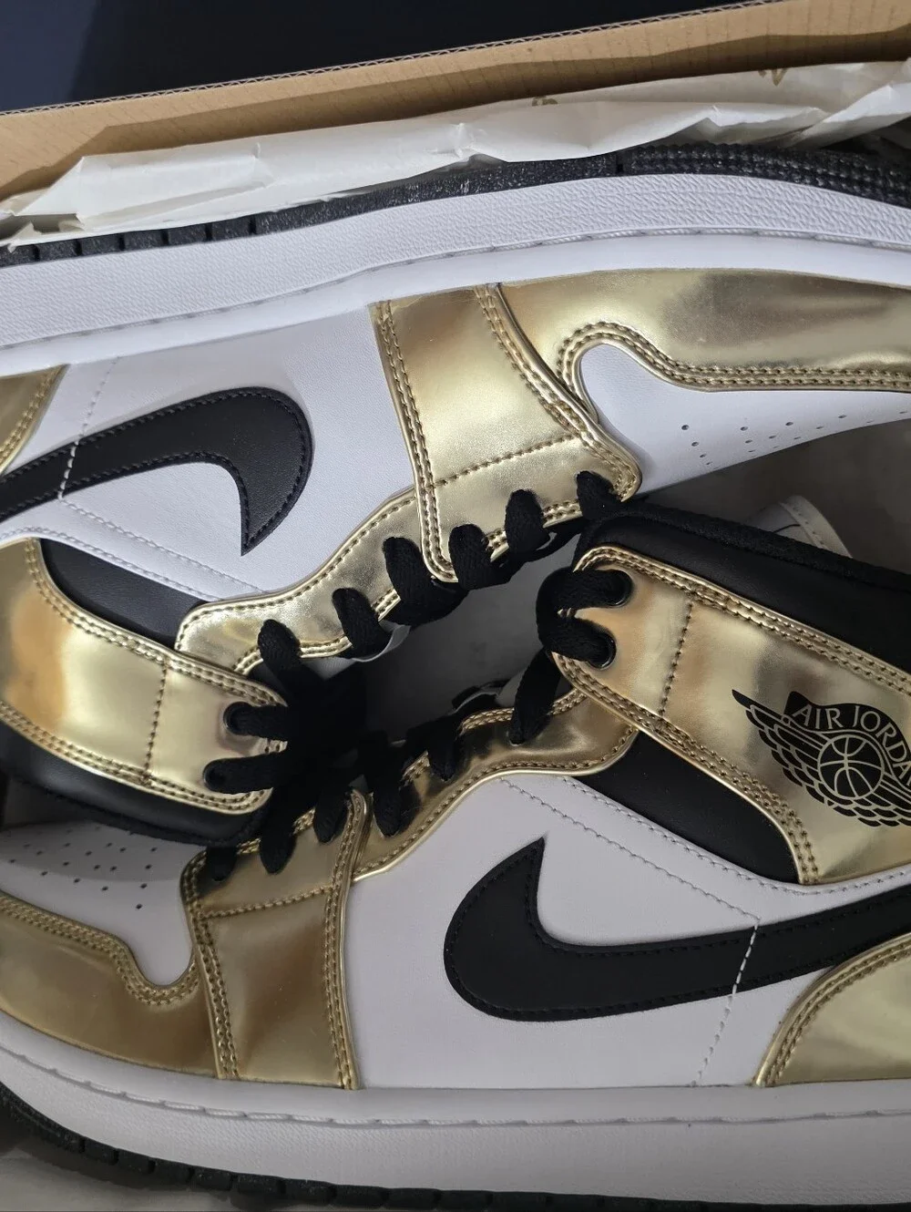 Jordan High-Top Sneakers in White and Metallic Gold